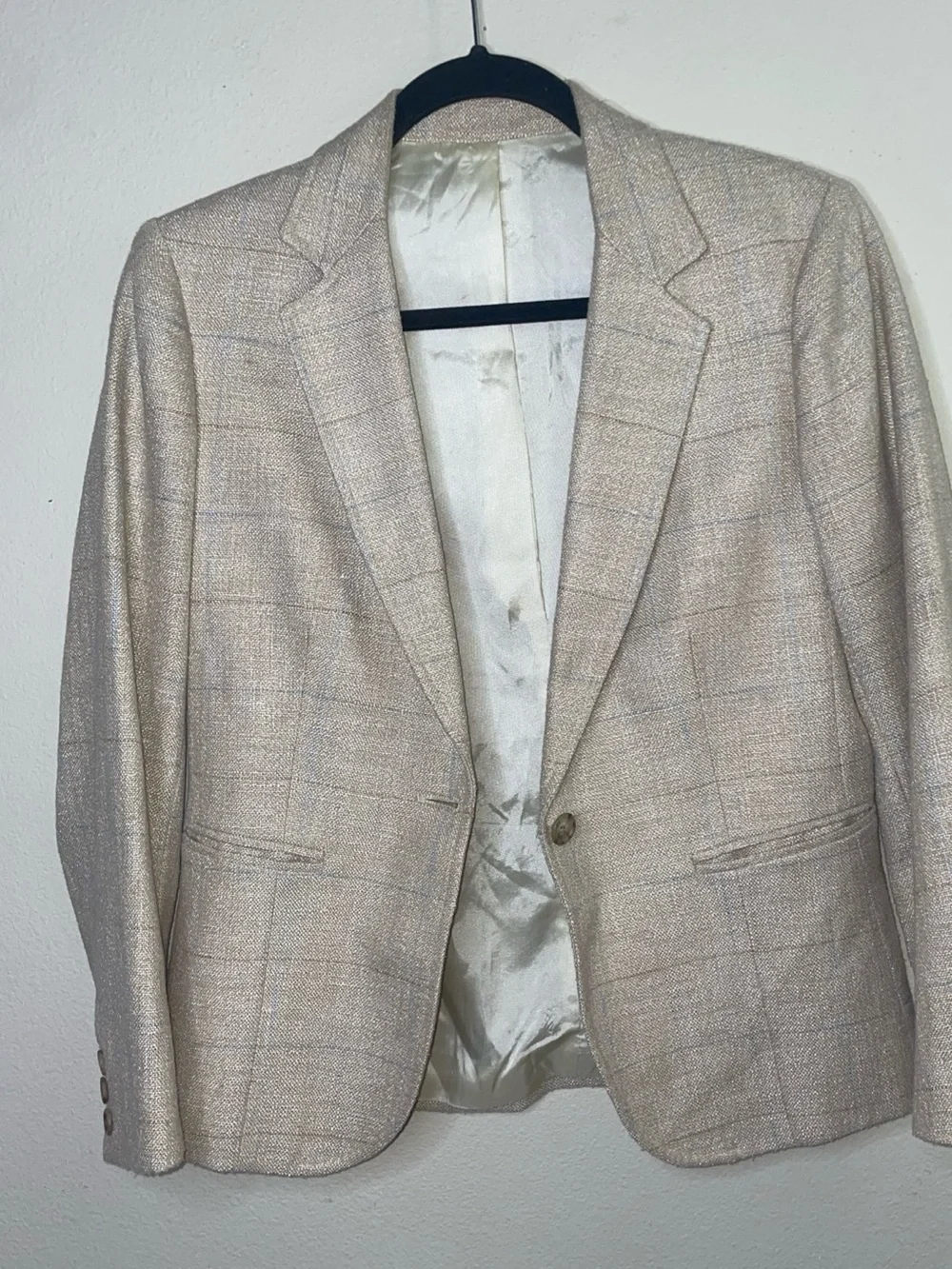Asher Beige Windowpane‎ Plaid One Button Career Blazer Women's Jacket
